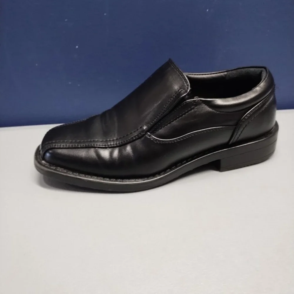 Bruno Marc Wedding Dress Shoes Youth Boys Sz 2 Black Square Toe Slip On SBOX225K